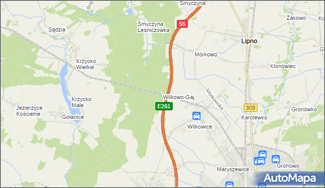 mapa Wilkowo-Gaj, Wilkowo-Gaj na mapie Targeo