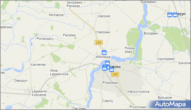 mapa Wilkowyja gmina Kłecko, Wilkowyja gmina Kłecko na mapie Targeo