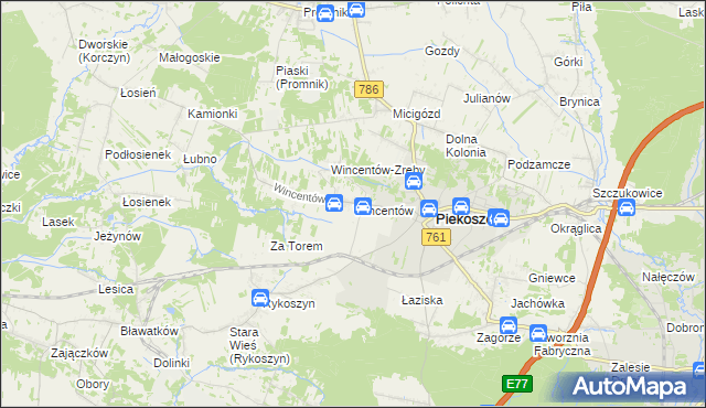 mapa Wincentów gmina Piekoszów, Wincentów gmina Piekoszów na mapie Targeo