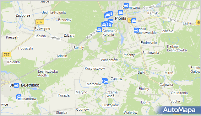 mapa Wincentów gmina Pionki, Wincentów gmina Pionki na mapie Targeo