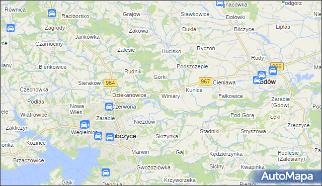 mapa Winiary gmina Gdów, Winiary gmina Gdów na mapie Targeo