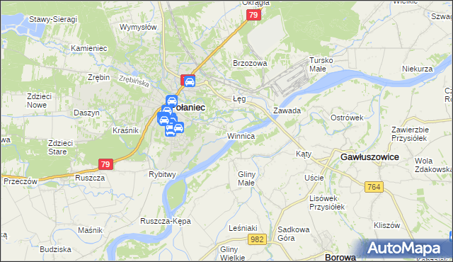 mapa Winnica gmina Połaniec, Winnica gmina Połaniec na mapie Targeo