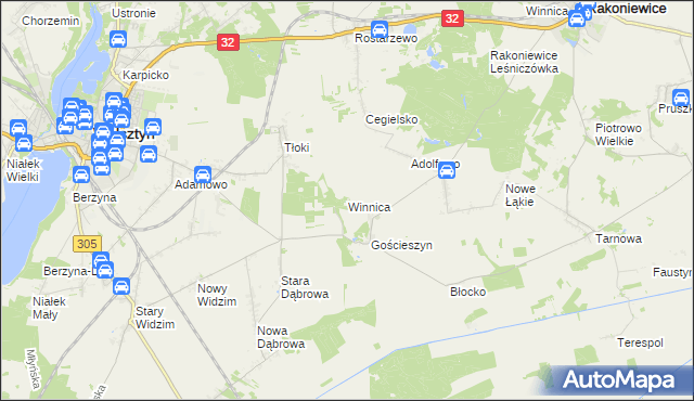 mapa Winnica gmina Wolsztyn, Winnica gmina Wolsztyn na mapie Targeo