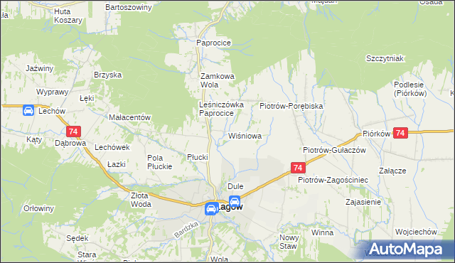 mapa Wiśniowa gmina Łagów, Wiśniowa gmina Łagów na mapie Targeo