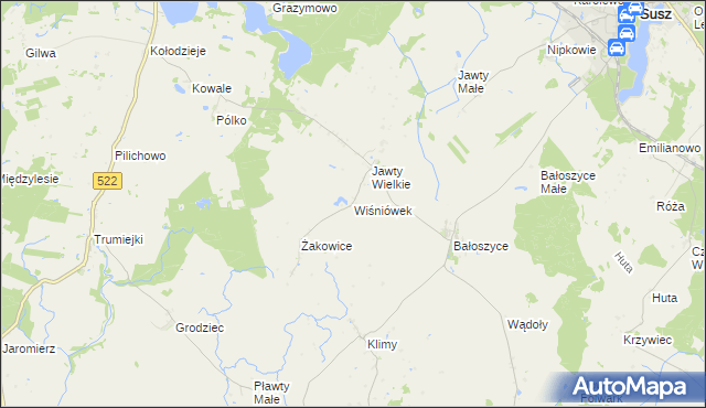 mapa Wiśniówek gmina Susz, Wiśniówek gmina Susz na mapie Targeo