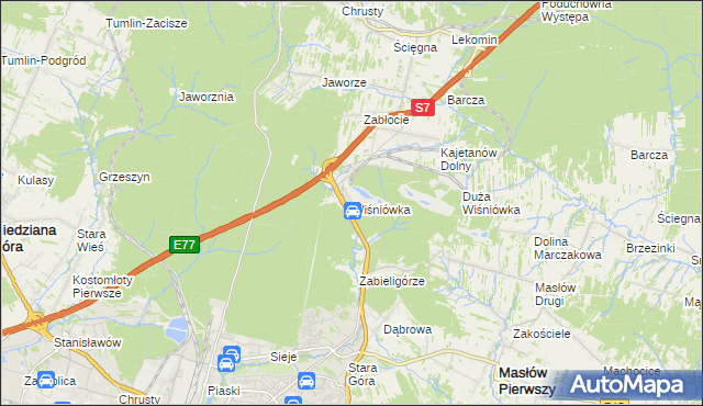 mapa Wiśniówka gmina Masłów, Wiśniówka gmina Masłów na mapie Targeo