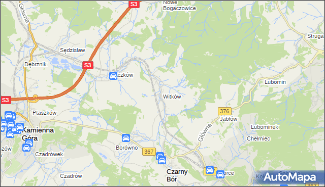 mapa Witków gmina Czarny Bór, Witków gmina Czarny Bór na mapie Targeo