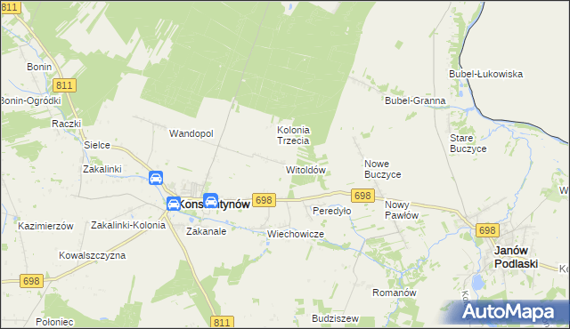 mapa Witoldów gmina Konstantynów, Witoldów gmina Konstantynów na mapie Targeo