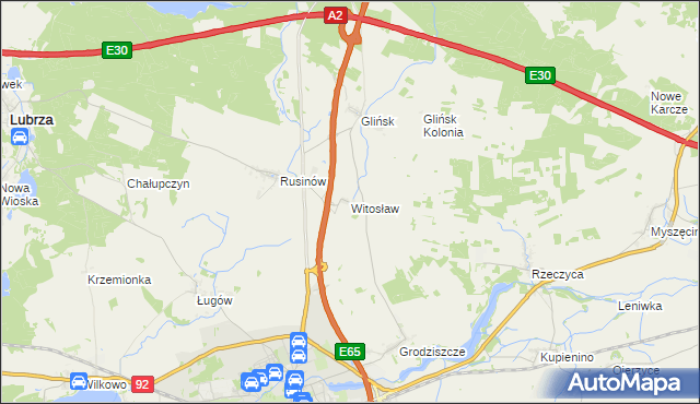 mapa Witosław gmina Świebodzin, Witosław gmina Świebodzin na mapie Targeo