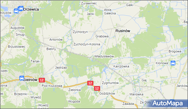 mapa Władysławów gmina Rusinów, Władysławów gmina Rusinów na mapie Targeo