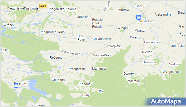 mapa Włocin-Wieś, Włocin-Wieś na mapie Targeo