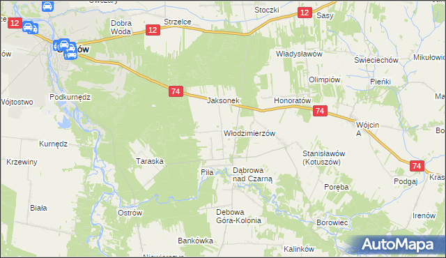 mapa Włodzimierzów gmina Aleksandrów, Włodzimierzów gmina Aleksandrów na mapie Targeo