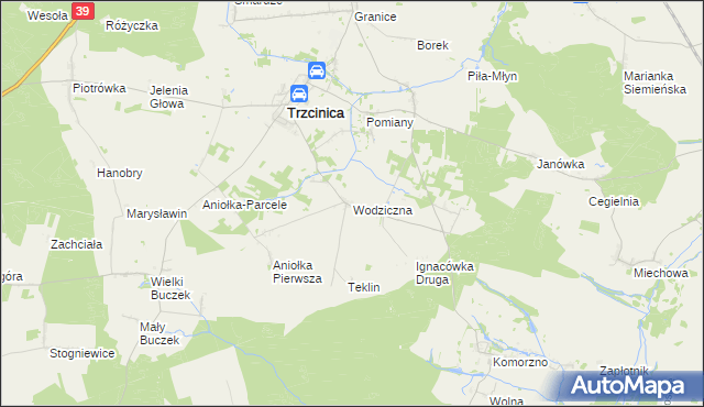 mapa Wodziczna gmina Trzcinica, Wodziczna gmina Trzcinica na mapie Targeo