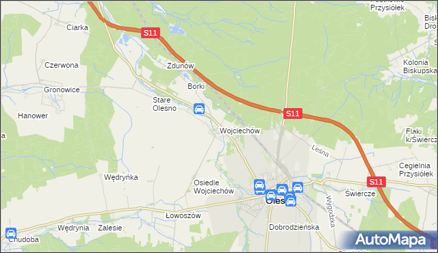 mapa Wojciechów gmina Olesno, Wojciechów gmina Olesno na mapie Targeo