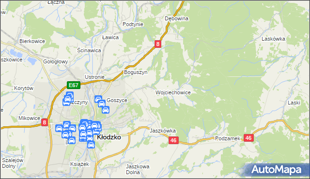 mapa Wojciechowice gmina Kłodzko, Wojciechowice gmina Kłodzko na mapie Targeo