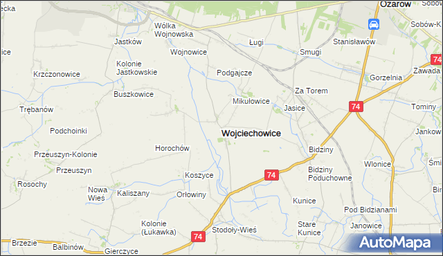 mapa Wojciechowice powiat opatowski, Wojciechowice powiat opatowski na mapie Targeo