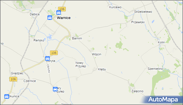 mapa Wójcin gmina Warnice, Wójcin gmina Warnice na mapie Targeo