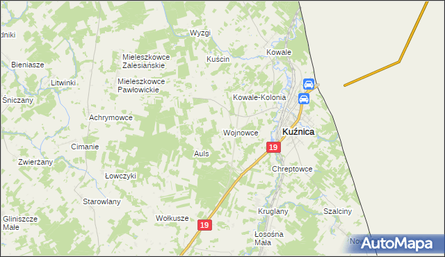 mapa Wojnowce gmina Kuźnica, Wojnowce gmina Kuźnica na mapie Targeo