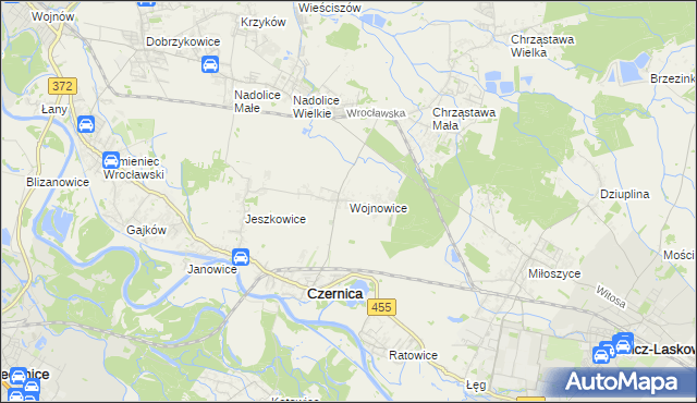 mapa Wojnowice gmina Czernica, Wojnowice gmina Czernica na mapie Targeo
