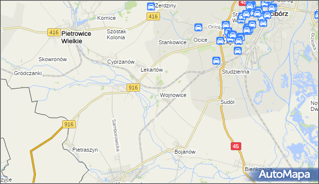 mapa Wojnowice gmina Krzanowice, Wojnowice gmina Krzanowice na mapie Targeo