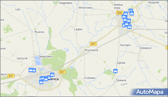 mapa Wojnowice gmina Opalenica, Wojnowice gmina Opalenica na mapie Targeo