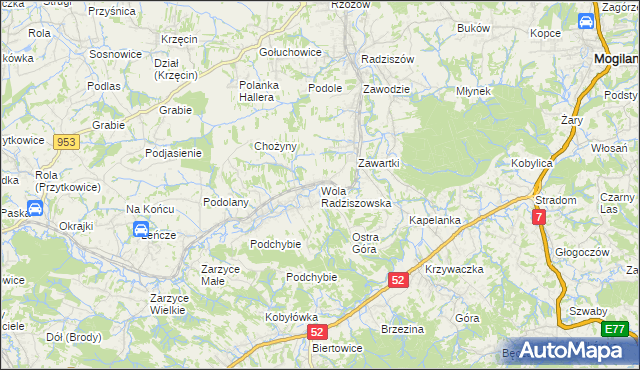 mapa Wola Radziszowska, Wola Radziszowska na mapie Targeo