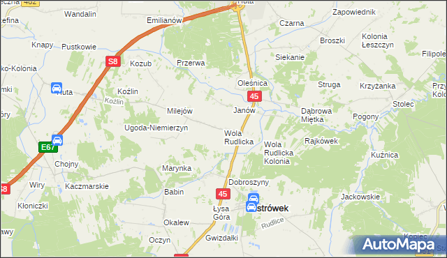 mapa Wola Rudlicka, Wola Rudlicka na mapie Targeo