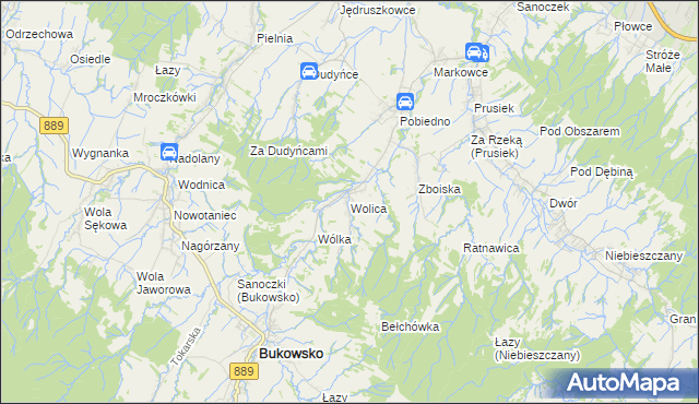 mapa Wolica gmina Bukowsko, Wolica gmina Bukowsko na mapie Targeo