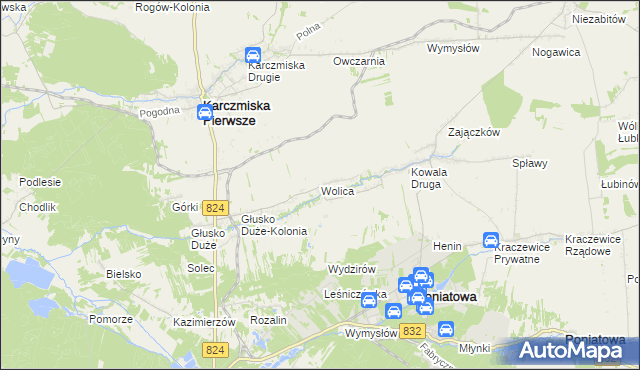 mapa Wolica gmina Karczmiska, Wolica gmina Karczmiska na mapie Targeo