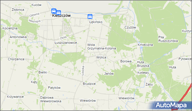 mapa Wolica gmina Kleszczów, Wolica gmina Kleszczów na mapie Targeo