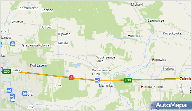 mapa Woskrzenice Małe, Woskrzenice Małe na mapie Targeo