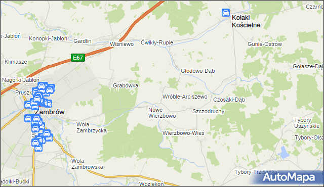 mapa Wróble-Arciszewo, Wróble-Arciszewo na mapie Targeo