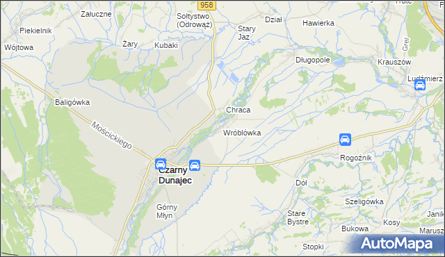 mapa Wróblówka gmina Czarny Dunajec, Wróblówka gmina Czarny Dunajec na mapie Targeo