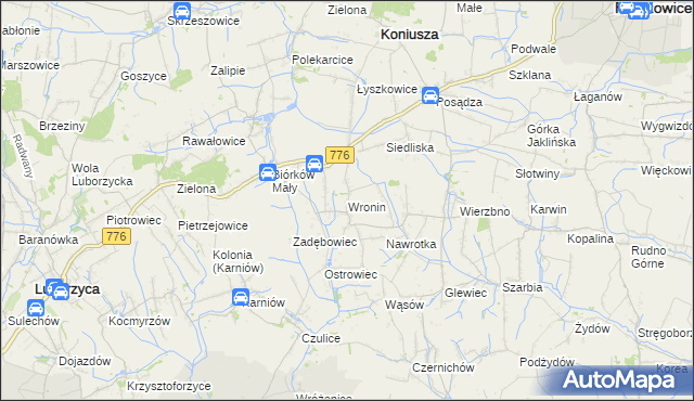 mapa Wronin gmina Koniusza, Wronin gmina Koniusza na mapie Targeo