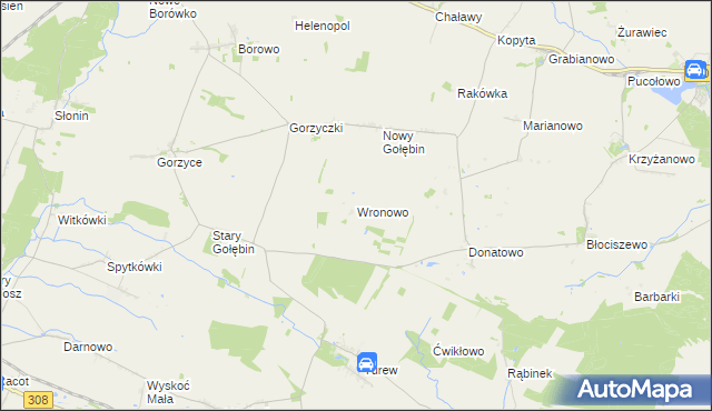 mapa Wronowo gmina Kościan, Wronowo gmina Kościan na mapie Targeo
