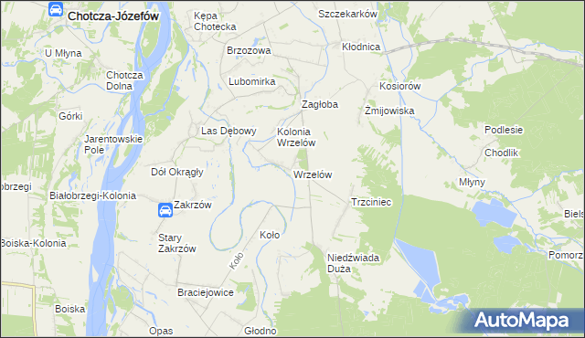 mapa Wrzelów, Wrzelów na mapie Targeo