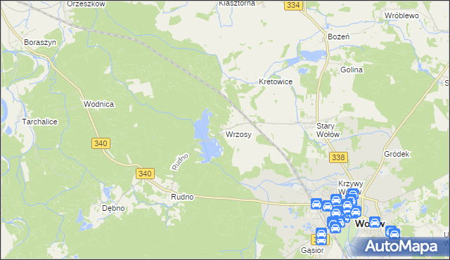 mapa Wrzosy gmina Wołów, Wrzosy gmina Wołów na mapie Targeo