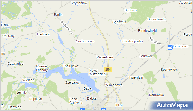 mapa Wszedzień gmina Mogilno, Wszedzień gmina Mogilno na mapie Targeo