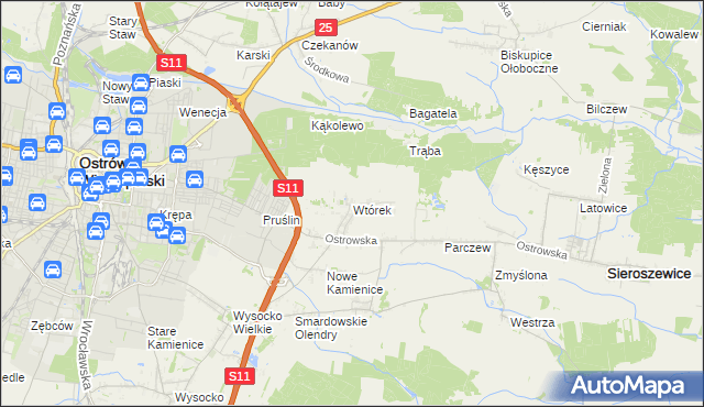 mapa Wtórek gmina Ostrów Wielkopolski, Wtórek gmina Ostrów Wielkopolski na mapie Targeo