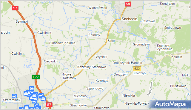 mapa Wycinki gmina Sochocin, Wycinki gmina Sochocin na mapie Targeo