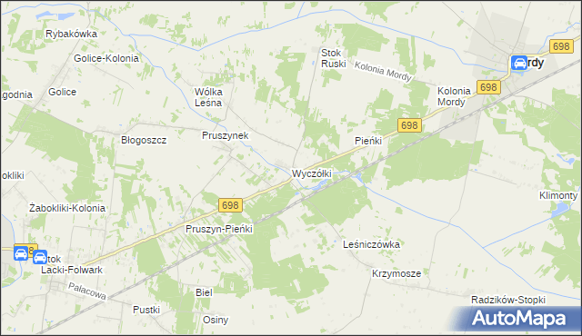 mapa Wyczółki gmina Mordy, Wyczółki gmina Mordy na mapie Targeo