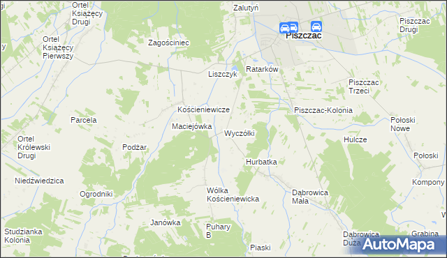 mapa Wyczółki gmina Piszczac, Wyczółki gmina Piszczac na mapie Targeo