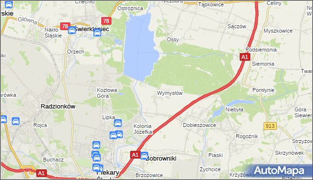 mapa Wymysłów gmina Bobrowniki, Wymysłów gmina Bobrowniki na mapie Targeo