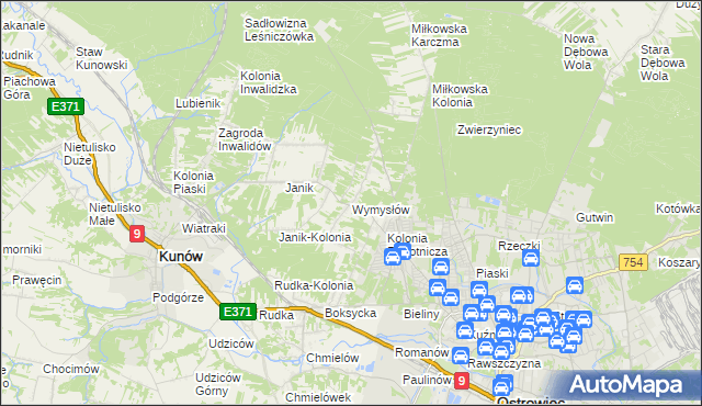 mapa Wymysłów gmina Kunów, Wymysłów gmina Kunów na mapie Targeo