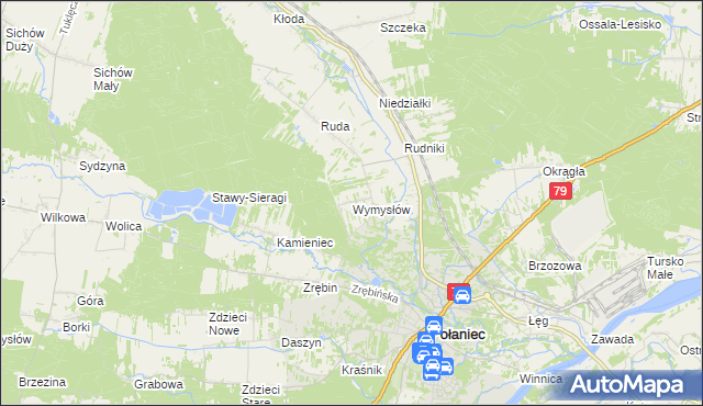 mapa Wymysłów gmina Połaniec, Wymysłów gmina Połaniec na mapie Targeo