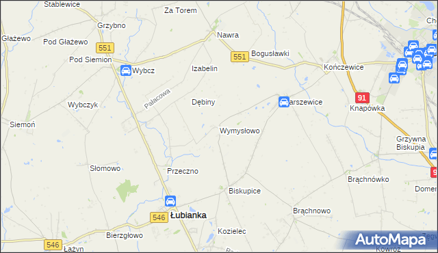 mapa Wymysłowo gmina Łubianka, Wymysłowo gmina Łubianka na mapie Targeo