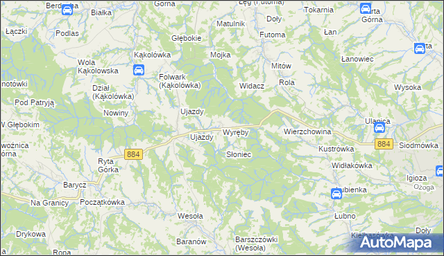 mapa Wyręby gmina Dynów, Wyręby gmina Dynów na mapie Targeo