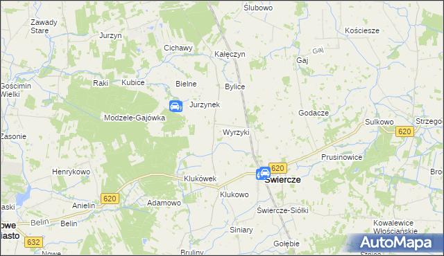 mapa Wyrzyki gmina Świercze, Wyrzyki gmina Świercze na mapie Targeo