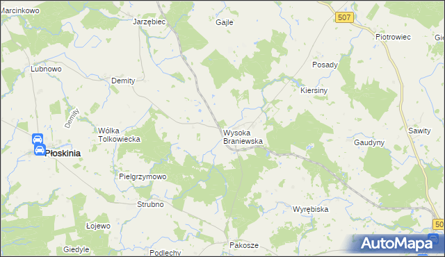 mapa Wysoka Braniewska, Wysoka Braniewska na mapie Targeo