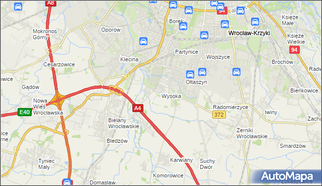 mapa Wysoka gmina Kobierzyce, Wysoka gmina Kobierzyce na mapie Targeo